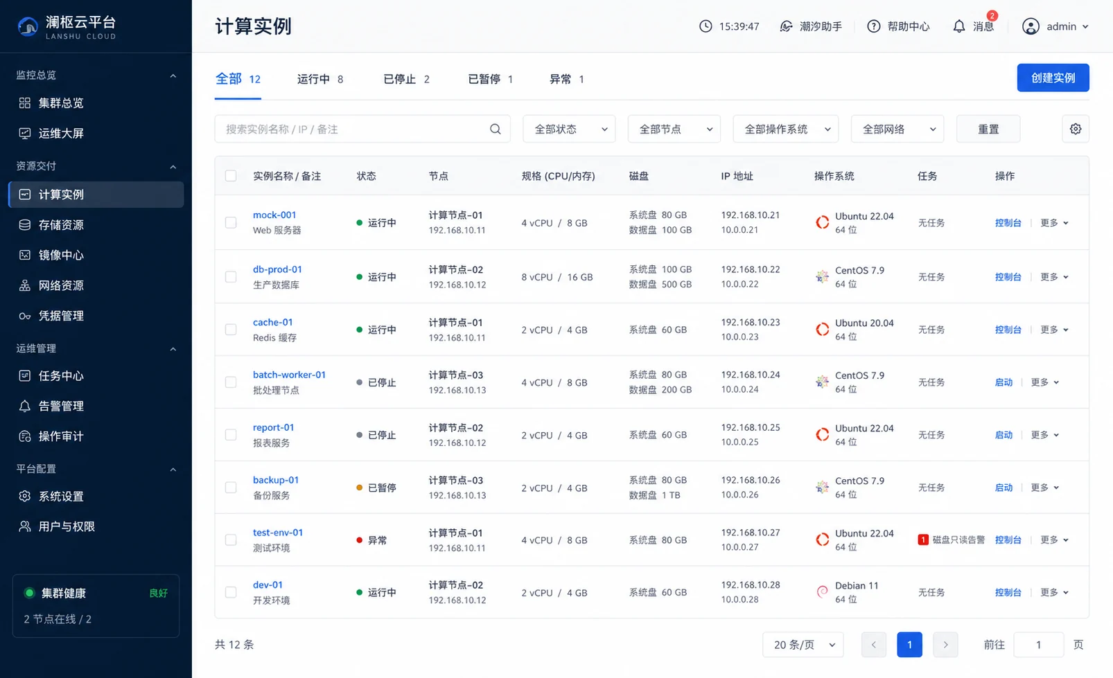 计算实例管理原型图